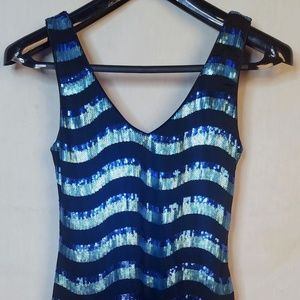 Black Dress with Blue & Turquoise Sequence Size S